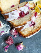 Load image into Gallery viewer, Raspberry and Rose yogurt cake loaf
