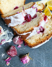 Load image into Gallery viewer, Raspberry and Rose yogurt cake loaf