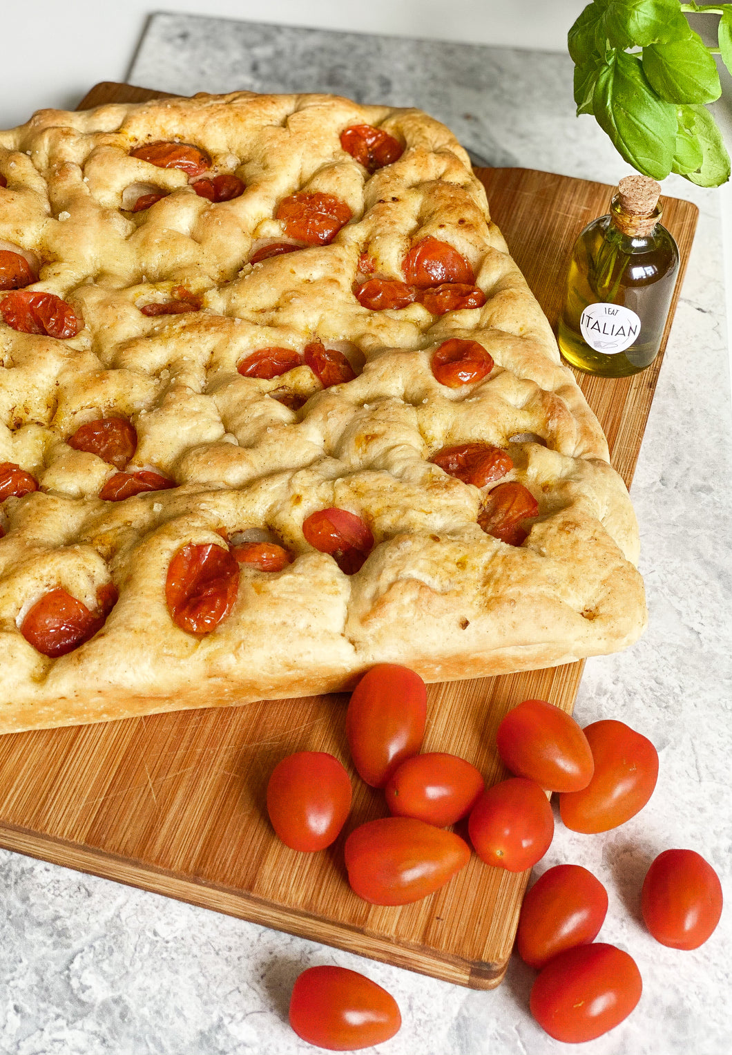 Focaccia Barese ( from Puglia)  with cherry tomatoes full tray