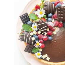 Load image into Gallery viewer, Tart with dark chocolate ganache and berries.
