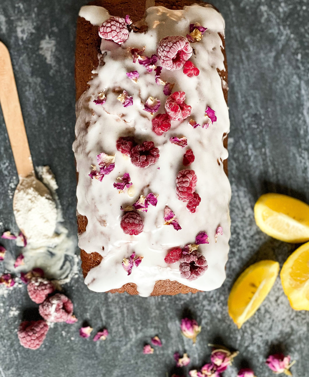 Raspberry and Rose yogurt cake loaf